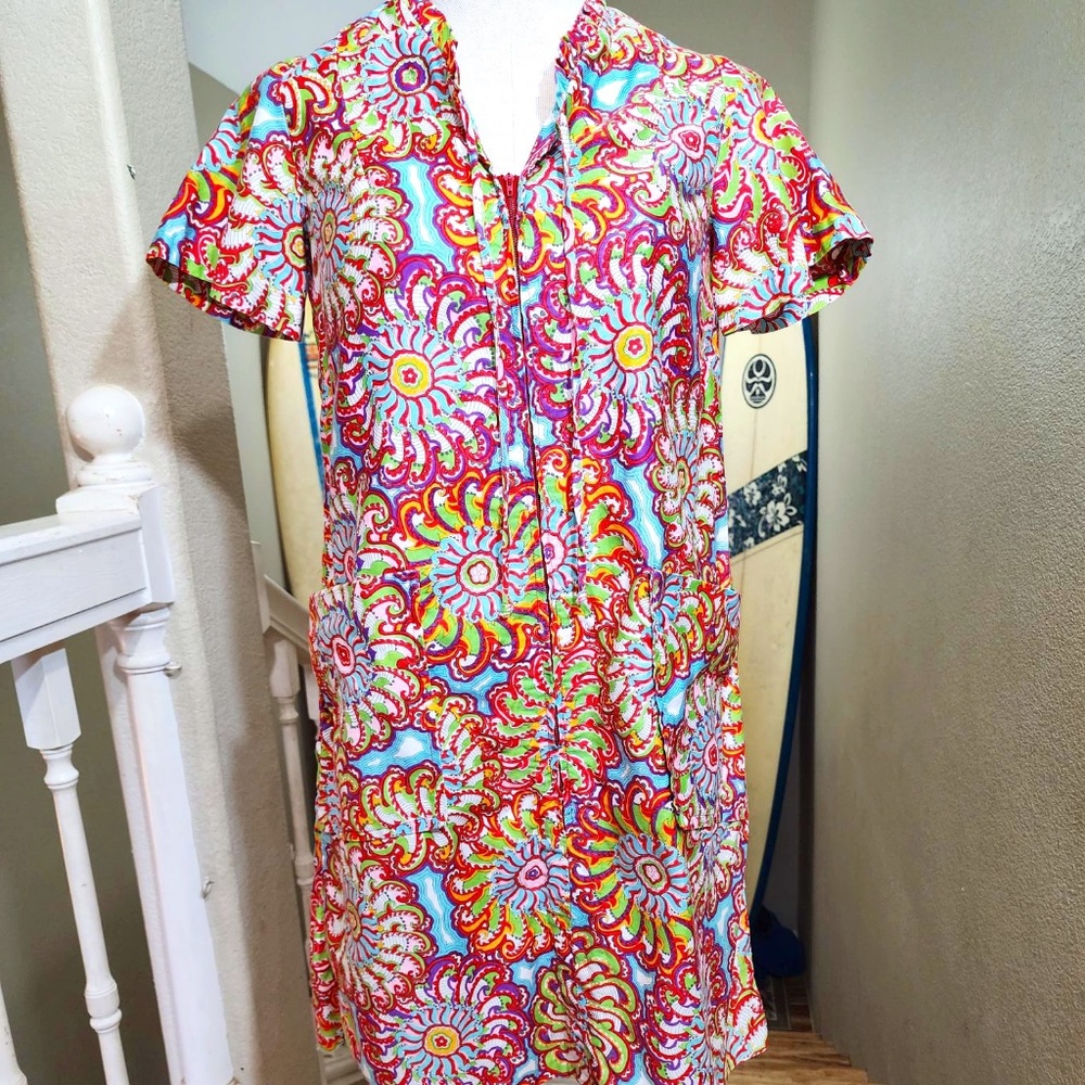Vintage "Made in Hawaii" 60's Retro Mod Hippie Chic Zipfront House Dress S/M